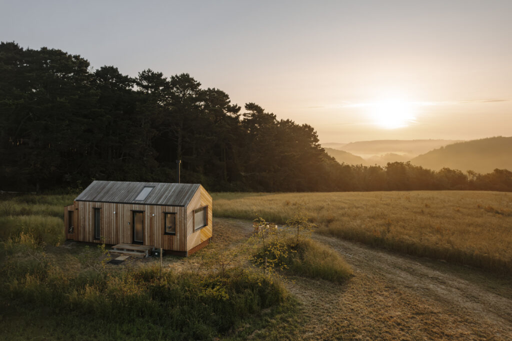 glamping unit in sunset